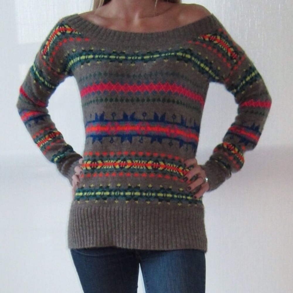 American Eagle Neon Fair Isle Boat Neck Sweater